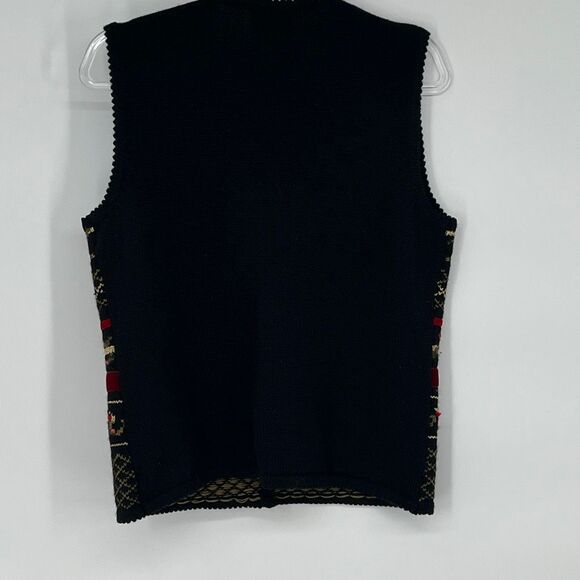 Vintage 80s SUSAN BRISTOL Sweater Vest Women's Small Black Red Floral Wool 90s - Picture 7 of 12